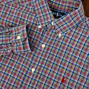Ralph Lauren Custom Fit Button Down Shirt Mens Small Multi Color Plaid Cotton